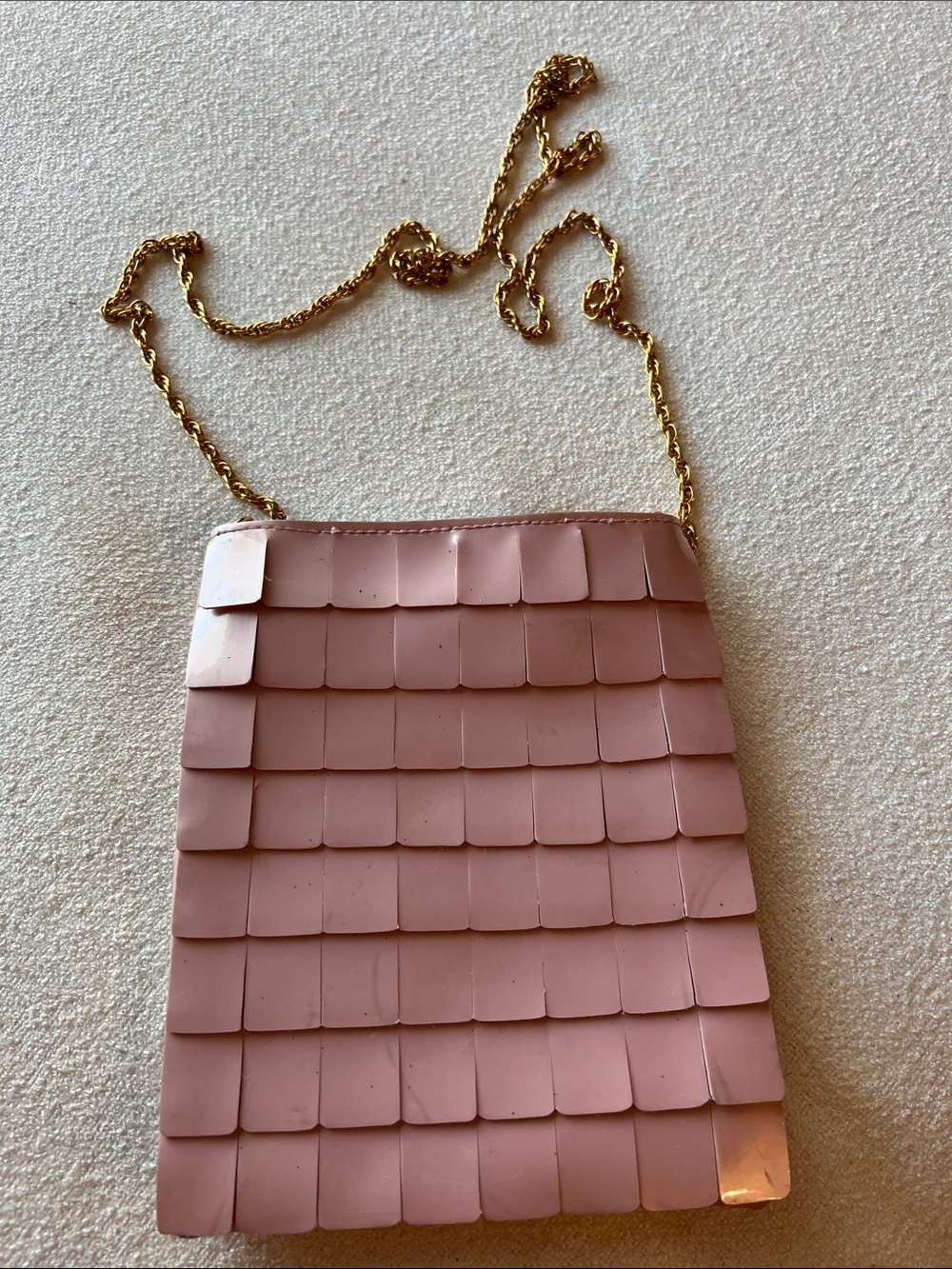 Gold-Chain Pink Sequin Tile Crossbody Bag